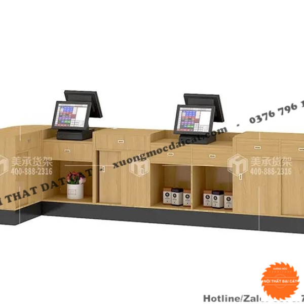 Kệ gỗ trưng bày kèm quầy thu ngân KG023