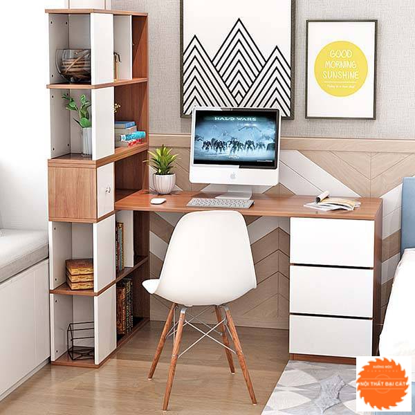 Bàn làm việc gỗ liền giá sách BLV079