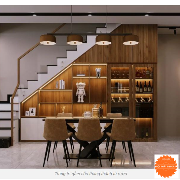 Thiết kế tủ kệ trang trí dưới cầu thang GCT056