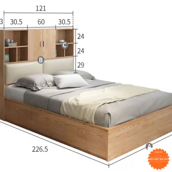 Giường ngủ kèm kệ để đồ đầu giường G047