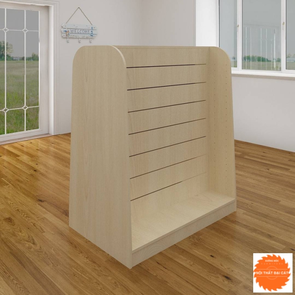 Kệ gỗ trưng bày sản phẩm ở showroom KG006