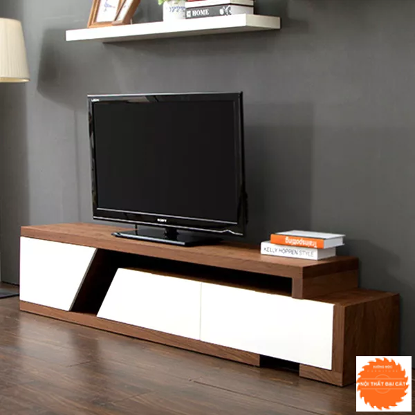 Kệ tivi thiết kế màu gỗ nâu cánh trắng KTV207