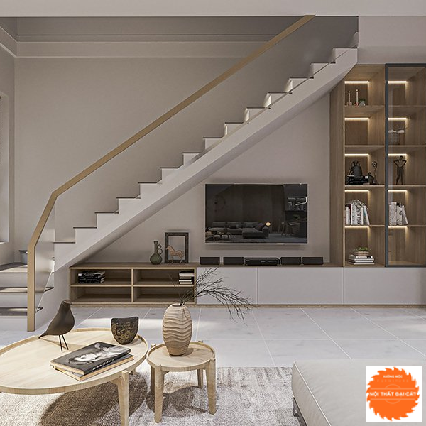 Thiết kế kệ tivi dưới gầm cầu thang GCT054