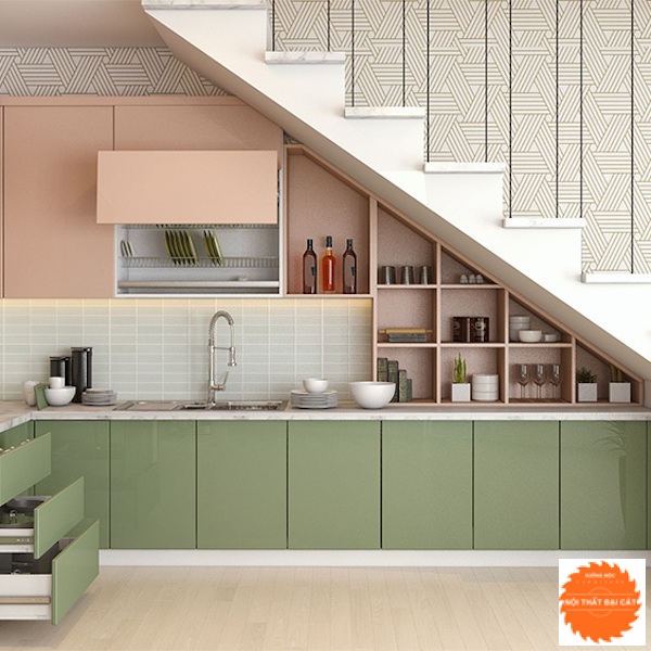 Gầm cầu thang làm phòng bếp đẹp GCT052