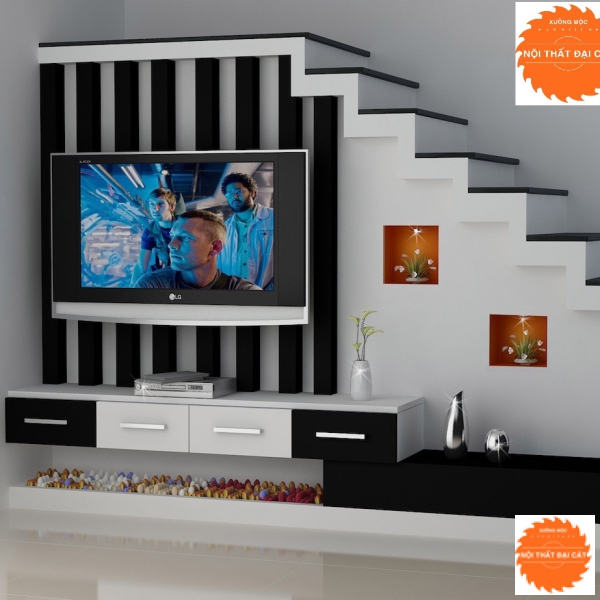 Gầm cầu thang phòng khách làm kệ tivi GCT025