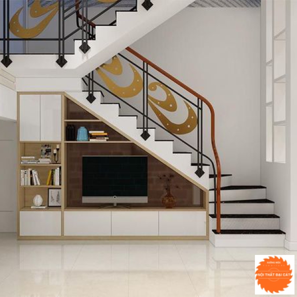 Gầm cầu thang phòng khách làm kệ tivi GCT032