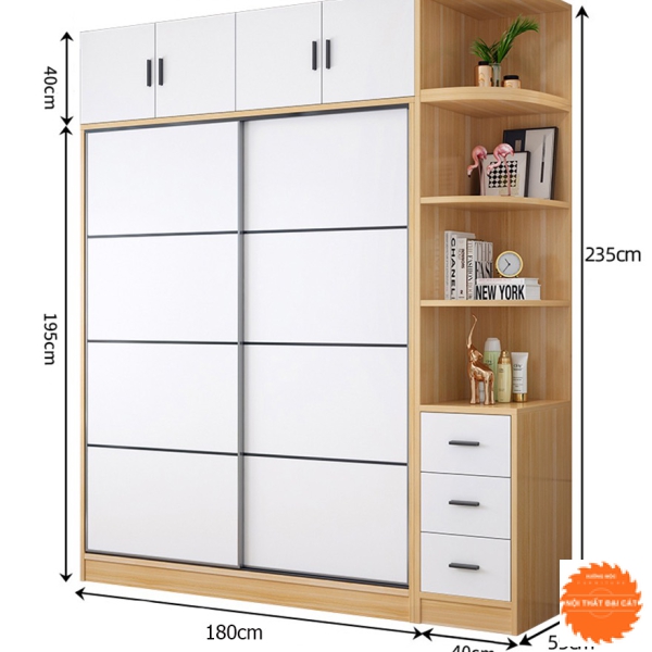 Tủ quần áo thân gỗ, cánh lùa trắng TA033