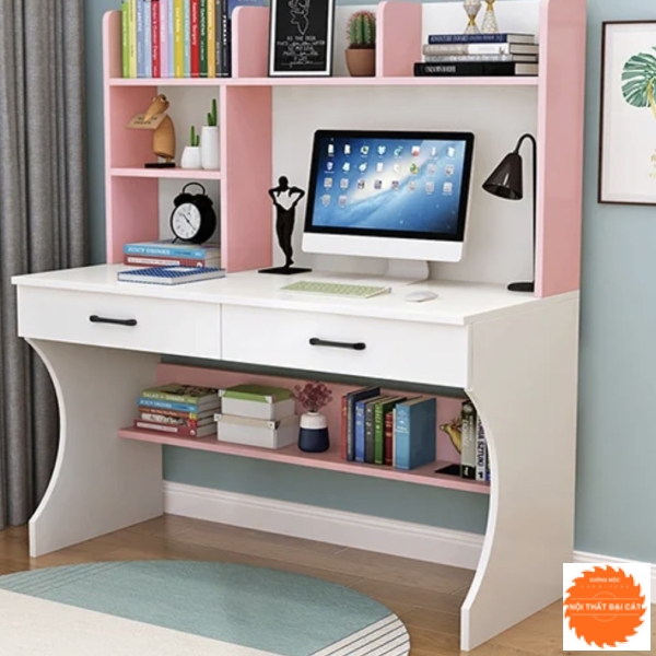 Bàn học kệ sách màu hồng dễ thương BH012