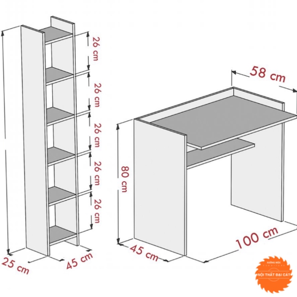 Bàn làm việc và kệ hồ sơ - kệ sách cùng tone BLV011