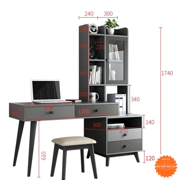 Bàn trang điểm kết hợp bàn làm việc phong cách Korea BTĐ021