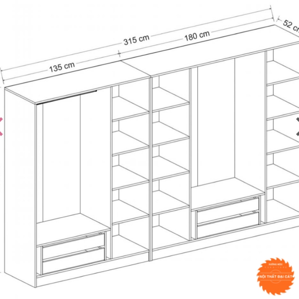 Tủ quần áo thiết kế kích thước lớn TA037