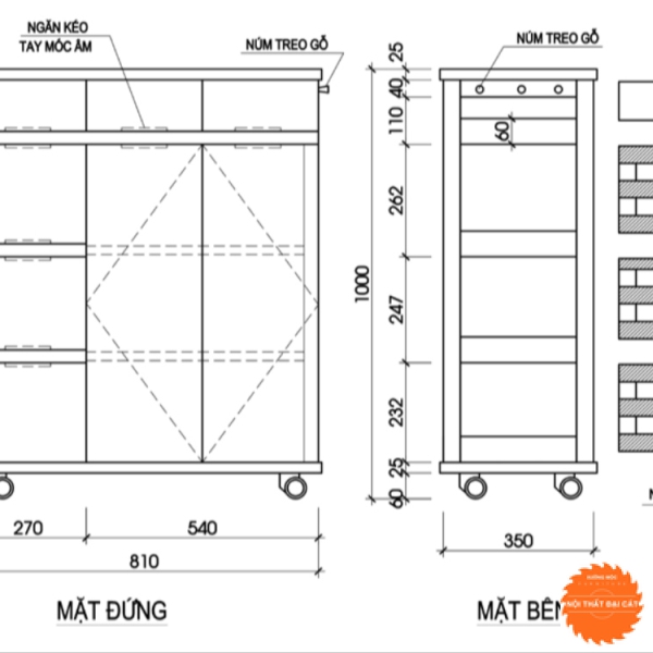 Tủ bếp nhỏ thiết kế bánh xe TBN015