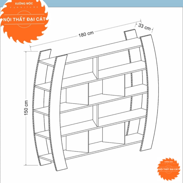 Kệ sách thiết kế hình cánh cung KS047