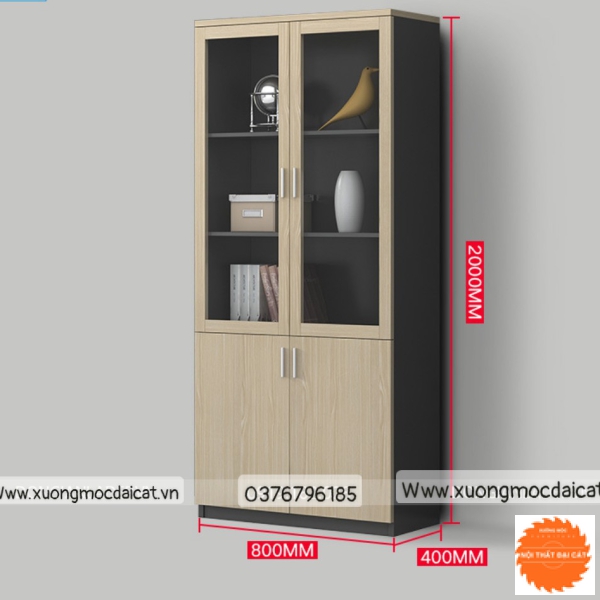 Tủ hồ sơ khung gỗ cánh kính THS021