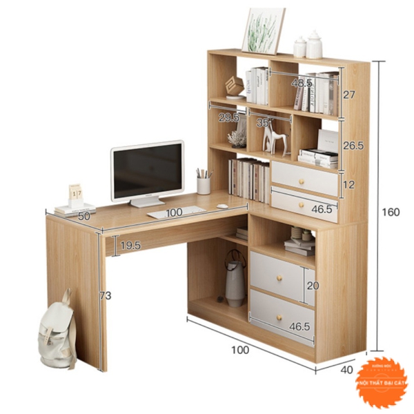 Bàn làm việc kết hợp tủ sách hiện đại BLV018