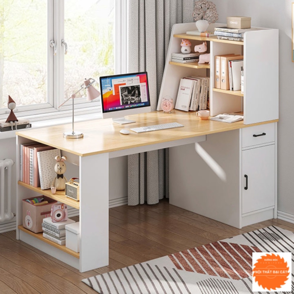 Bàn làm việc màu trắng phối màu gỗ đẹp BLV019