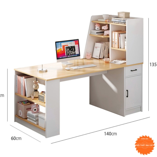Bàn làm việc màu trắng phối màu gỗ đẹp BLV019