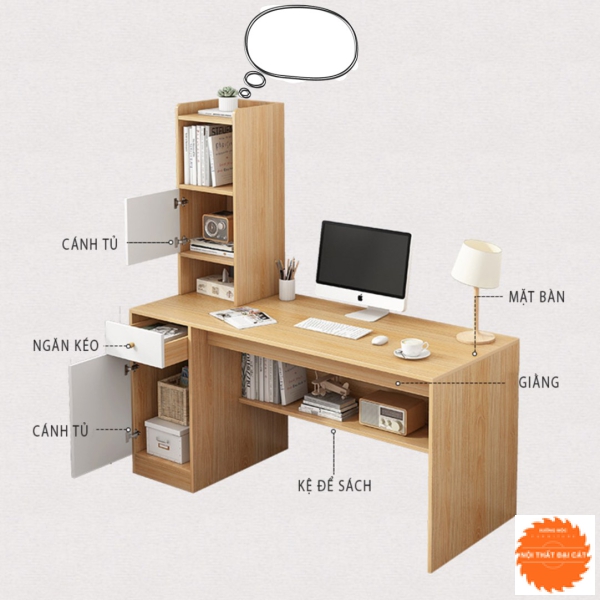 Bàn làm việc kệ sách gỗ BLV023