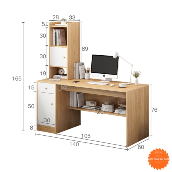 Bàn làm việc kệ sách gỗ BLV023