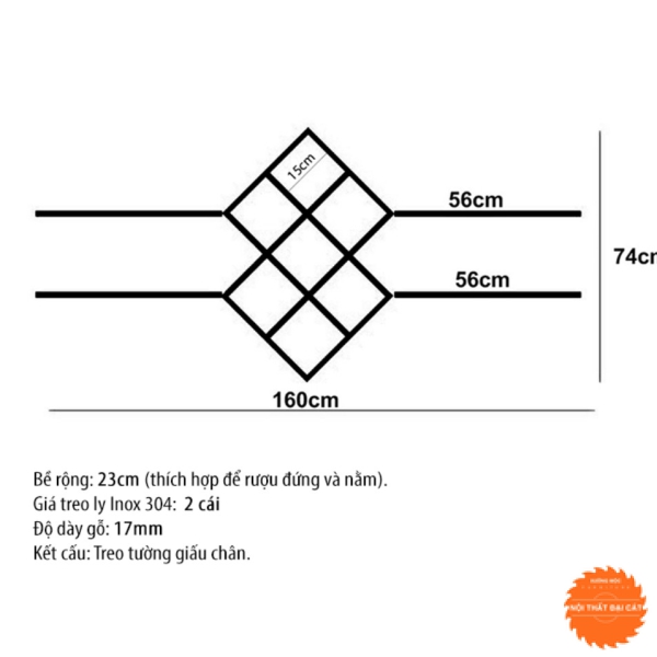 Kệ rượu treo tường thiết kế tinh tế TR018