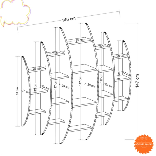 Kệ gỗ trang trí thiết kế hiện đại KTT017
