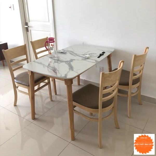 Bộ bàn ăn gỗ vân đá trắng BA008