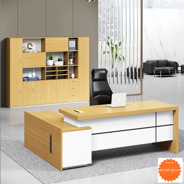 Bàn làm việc giám đốc màu gỗ trắng 