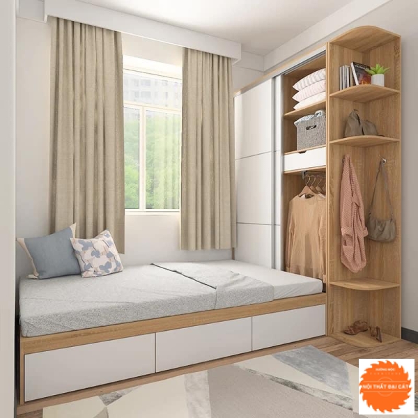 Tủ áo quần kết hợp giường ngủ thiết kế đẹp TA093