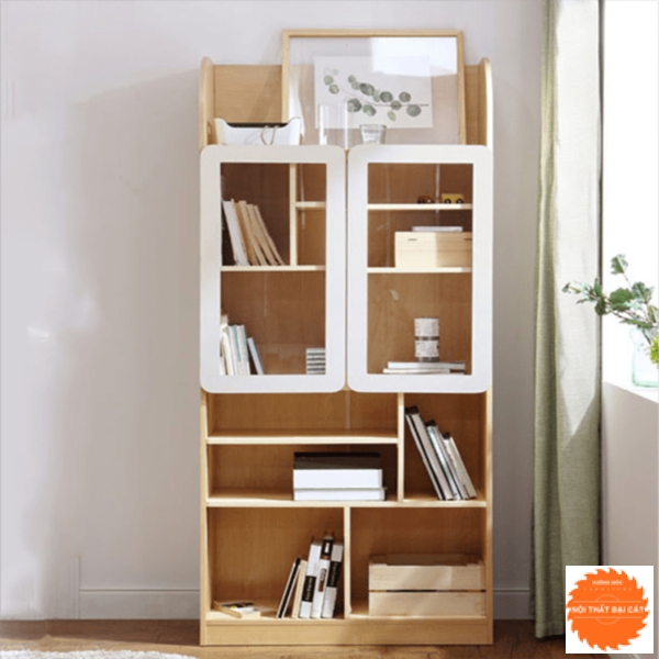 Kệ sách thiết kế gỗ lộng kính đẹp KS063
