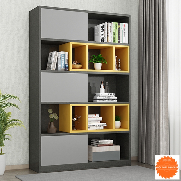 Kệ sách màu gỗ xám thiết kế sang trọng KS069