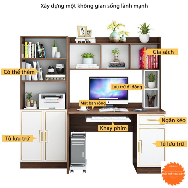 Bàn làm việc kết hợp tủ đựng sách BLV039