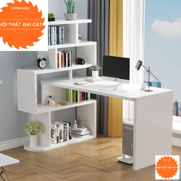 Bàn làm việc gắn liền kệ sách BLV052