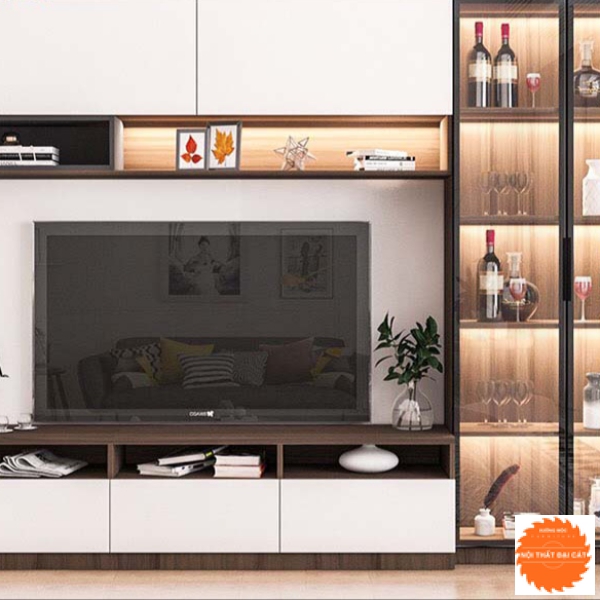 Kệ tivi kết hợp tủ rượu cánh kính KKH004