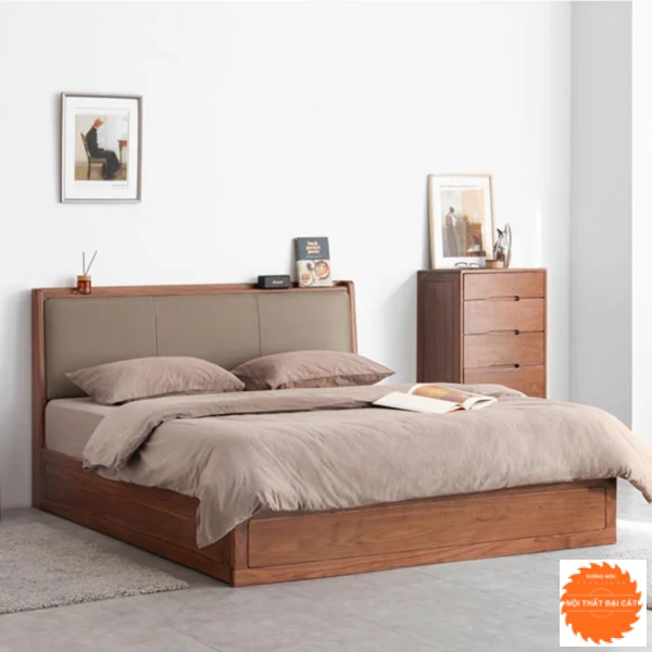 Giường ngủ màu gỗ nâu thiết kế đẹp G041