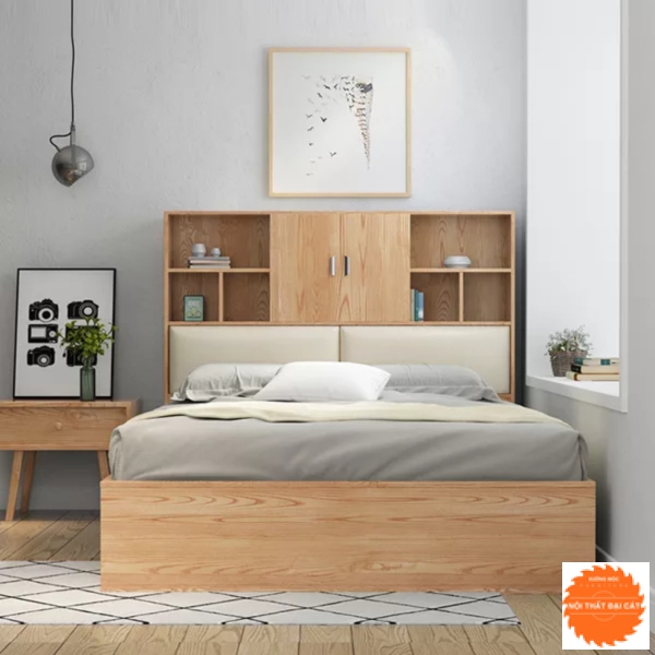 Giường ngủ kèm kệ để đồ đầu giường G047