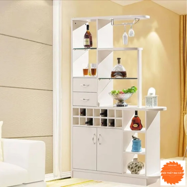 Tủ kệ vách ngăn phòng khách tone trắng VN029