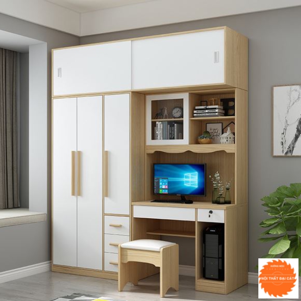 Tủ áo quần thiết kế kèm bàn làm việc TA154
