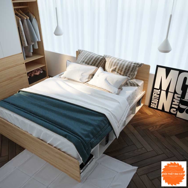 Giường ngủ thiết kế các ngăn để sách tiện lợi G064