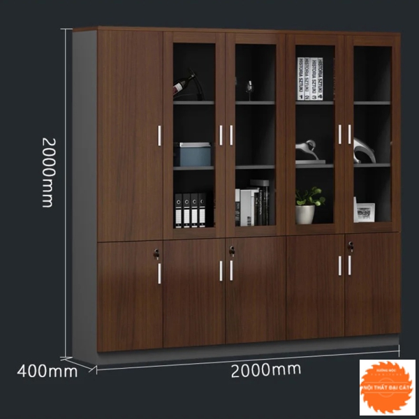 Tủ hồ sơ gỗ nâu thiết kế 5 cánh lớn THS042