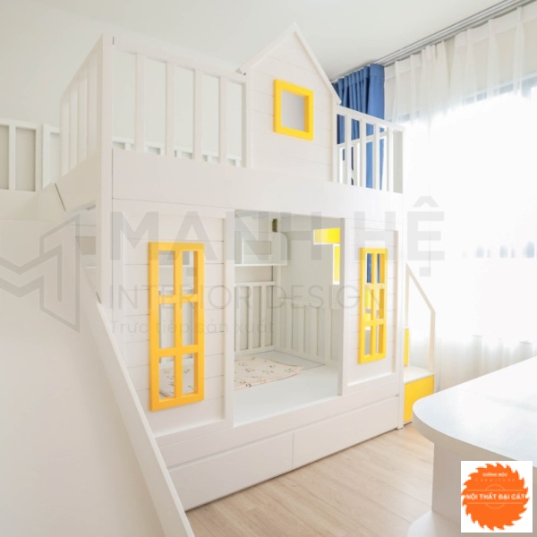 Giường tầng tone trắng vàng GT028