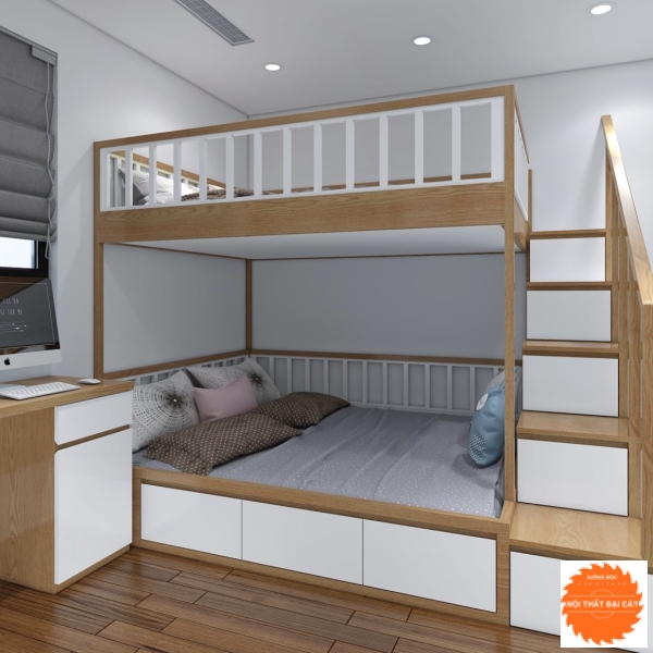 Giường tầng bắng gỗ thiết kế đơn giản GT044