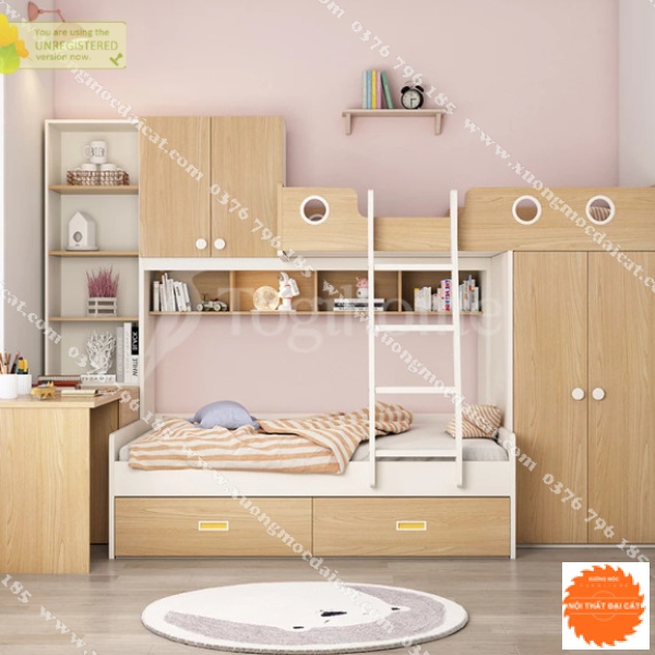 Giường ngủ kết hợp bàn học - tủ áo quần GT075