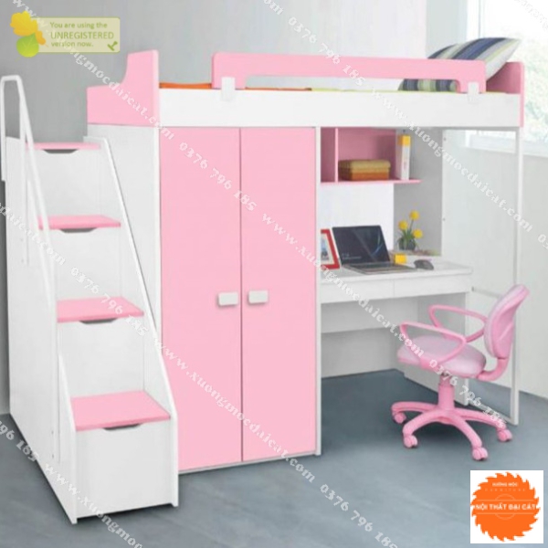 Giường tầng kết hợp bàn học - tủ áo quần GT079