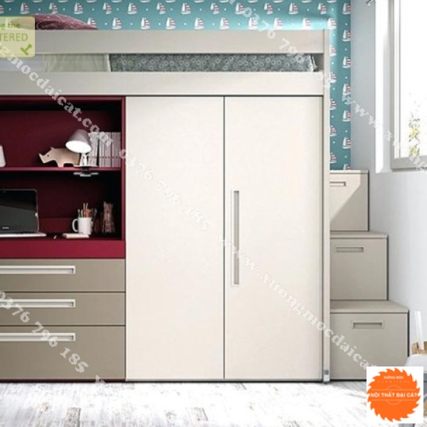 Giường ngủ kết hợp bàn học - tủ áo quần GT081