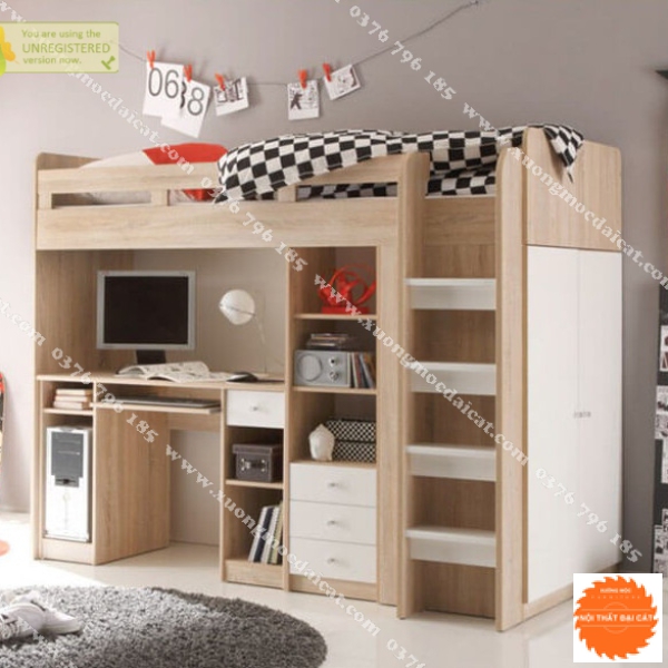 Giường tầng kết hợp bàn học - tủ áo quần GT085