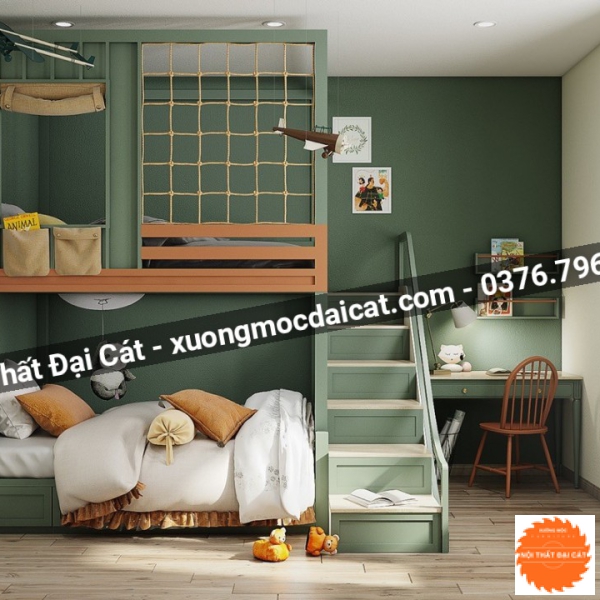 Giường tầng cho bé màu xanh lá GT121